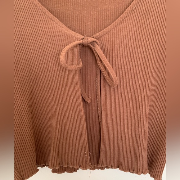 Tie Ribbed Cropped Cardigan - Picture 2 of 4